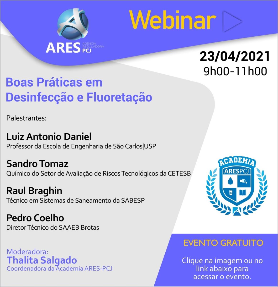 ARES-PCJ promove Seminário online Boas Práticas em Desinfecção e Fluoretação